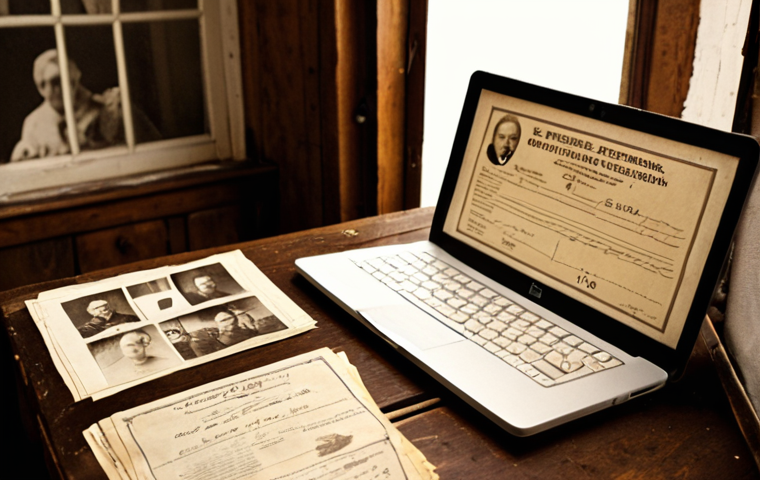 **Prompt 1: Digital Discovery of Polish Roots**
    A person (gender-neutral, 30s-40s, expressing curiosity and concentration) is sitting at a wooden desk, surrounded by a blend of old and new. On a laptop screen, blurred digital archives display images of historical Polish civic acts or church records. Spread across the desk are physical, aged Polish family photographs (sepia-toned), a delicate handwritten letter, and a yellowed birth certificate. A DNA test kit box is subtly placed to the side. The scene is bathed in soft, warm light from a nearby window, creating an atmosphere of deep personal discovery and a journey through time. The background subtly evokes elements of historical Polish interiors or traditional architectural details. Highly detailed, photorealistic, cinematic lighting, with a shallow depth of field.